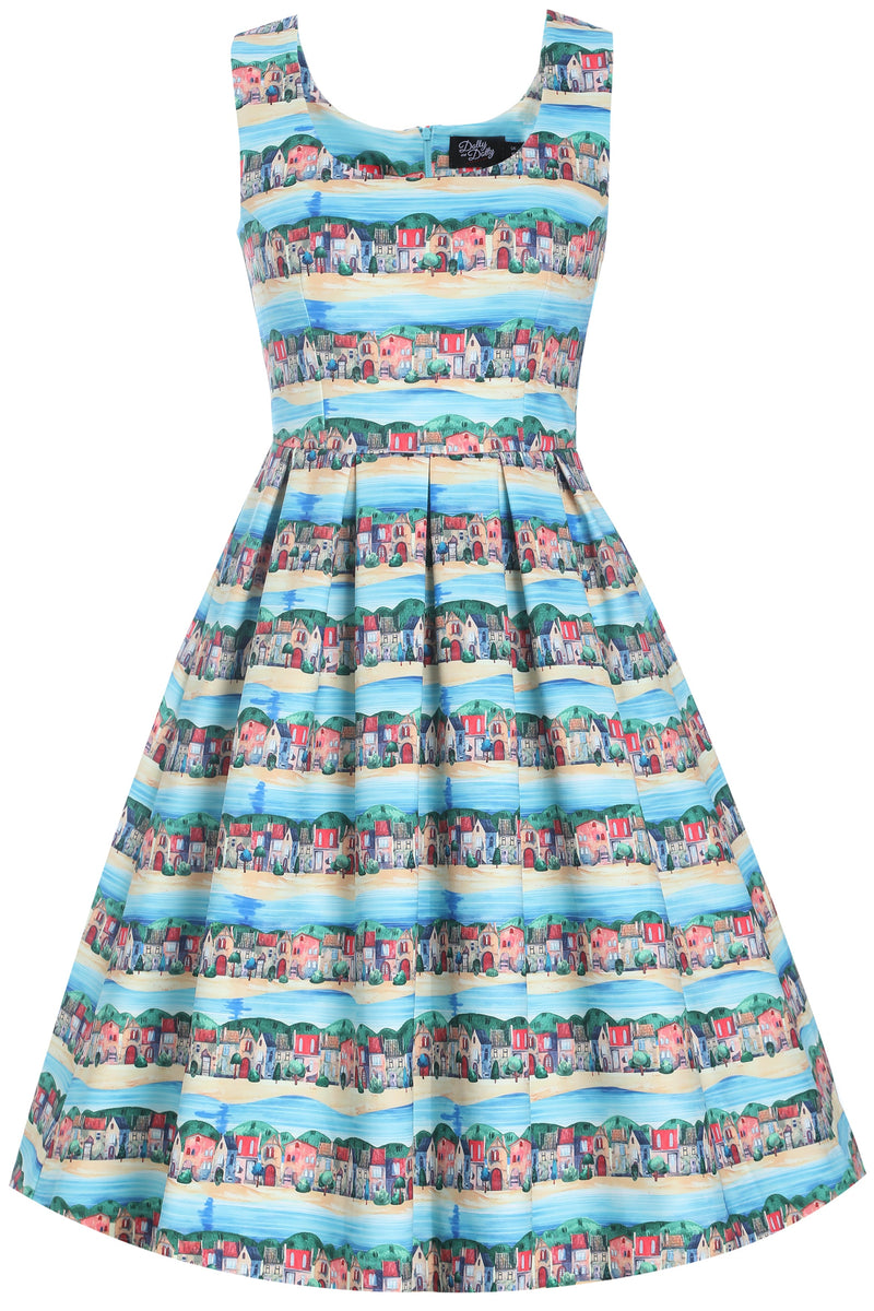 PRE ORDER Scarlette Blue Stretchy Seaside Print Dress