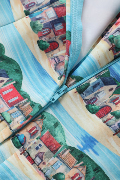 PRE ORDER Scarlette Blue Stretchy Seaside Print Dress