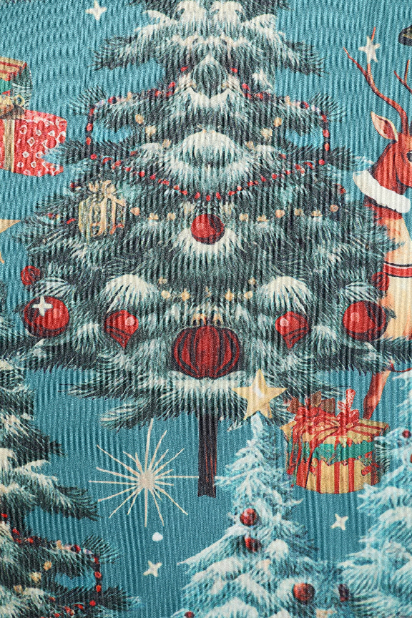 Amanda Dark Desaturated Cyan Christmas Santa Print Dress