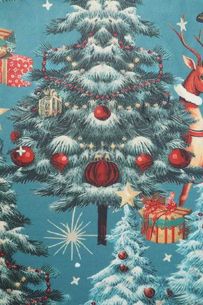 Amanda Dark Desaturated Cyan Christmas Santa Print Dress