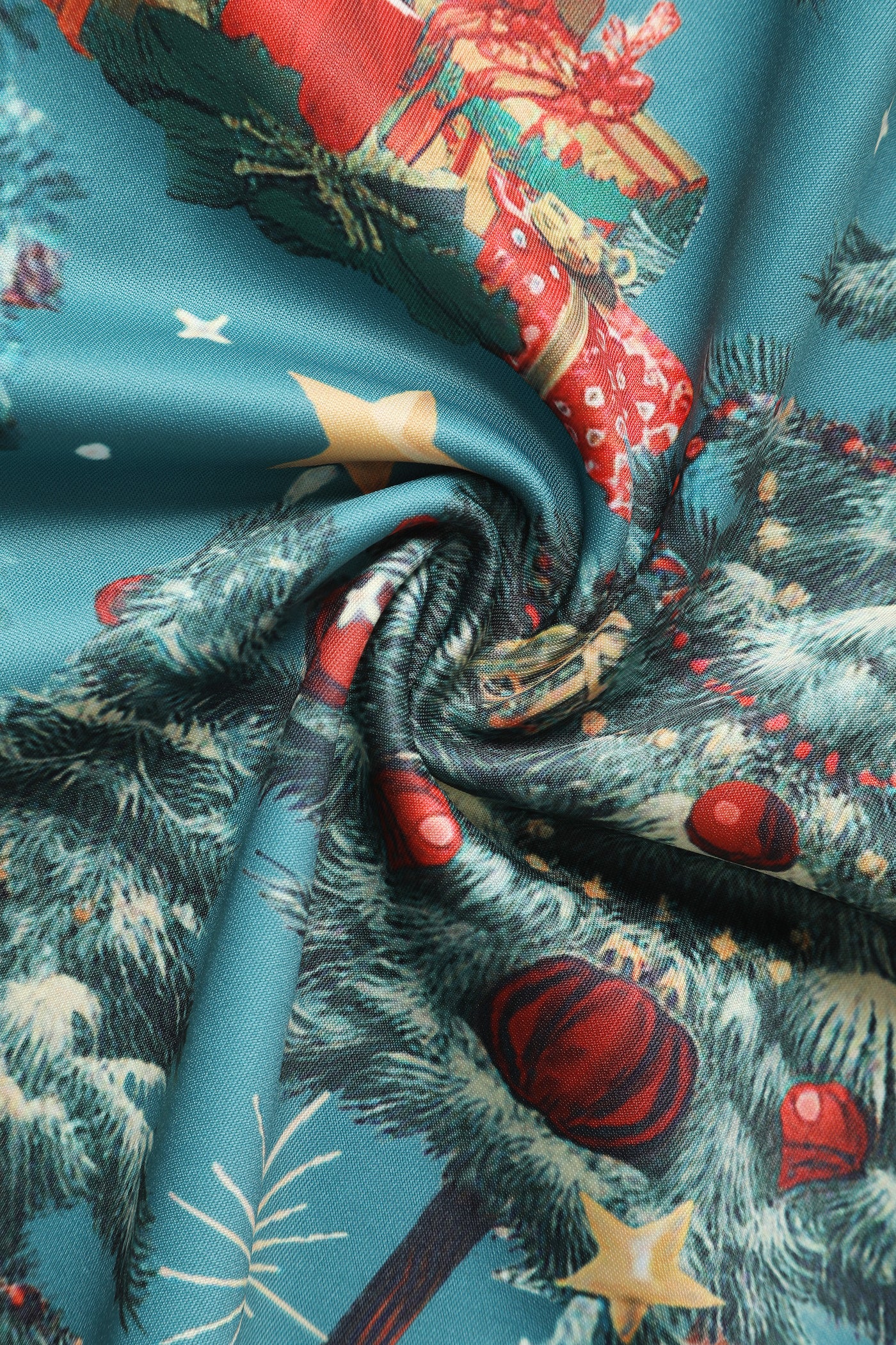 Amanda Dark Desaturated Cyan Christmas Santa Print Dress