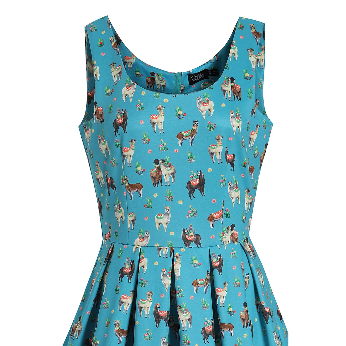 PRE ORDER Amanda Swing Dress in Turquoise Llama Print