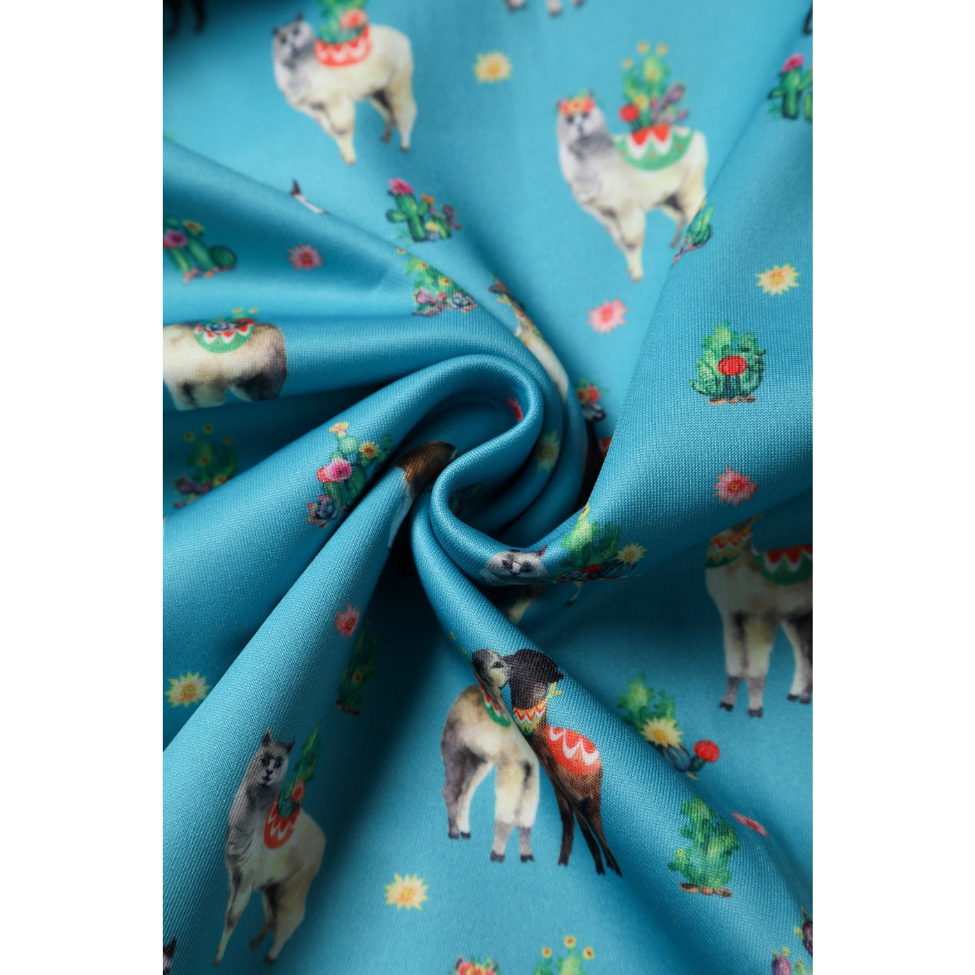 PRE ORDER Amanda Swing Dress in Turquoise Llama Print