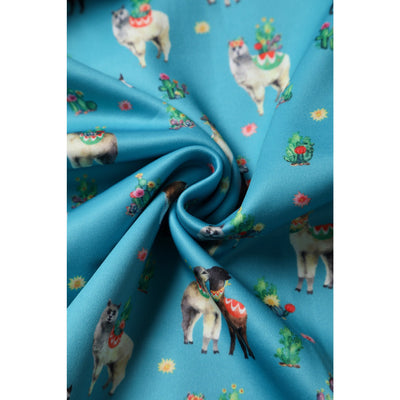 PRE ORDER Amanda Swing Dress in Turquoise Llama Print