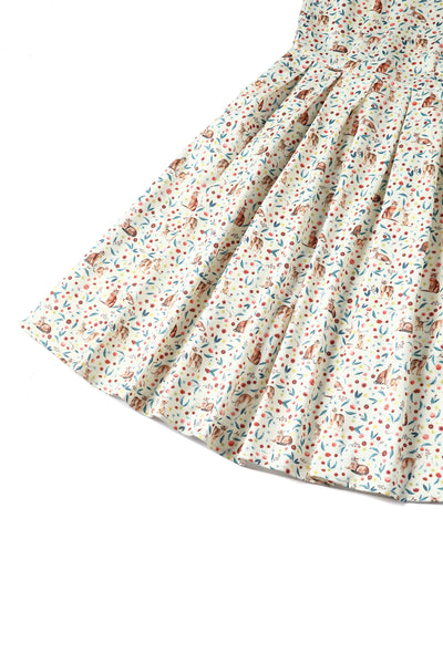 PRE ORDER Amanda White Floral & Cat Print Swing Dress
