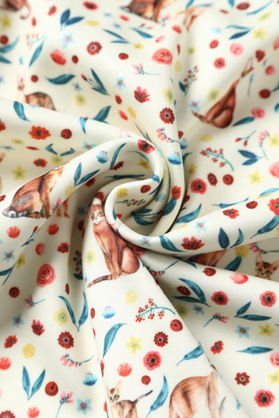 PRE ORDER Amanda White Floral & Cat Print Swing Dress
