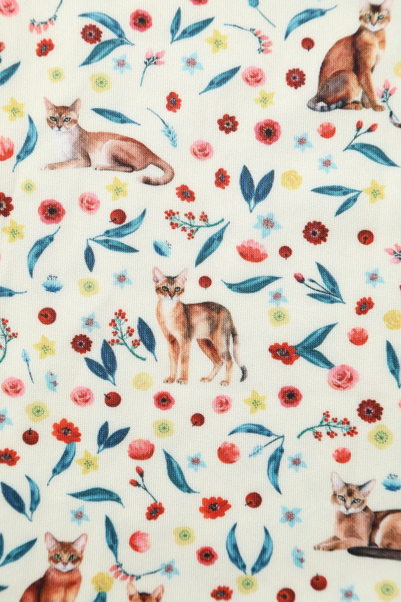 PRE ORDER Amanda White Floral & Cat Print Swing Dress