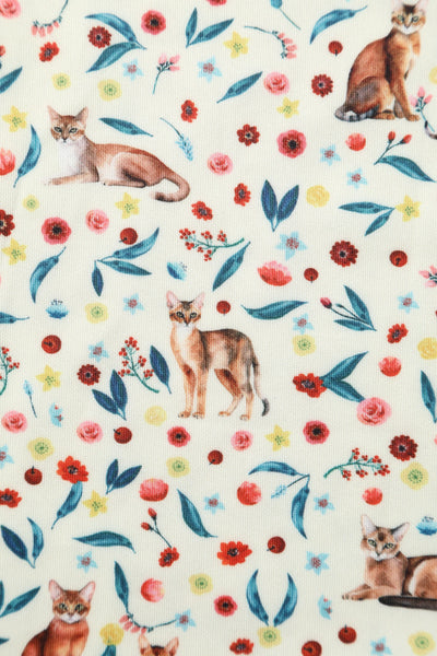 PRE ORDER Amanda White Floral & Cat Print Swing Dress