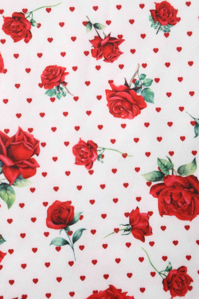Amanda Cotton White Scoop Neck  Rose/Heart Print Swing Dress
