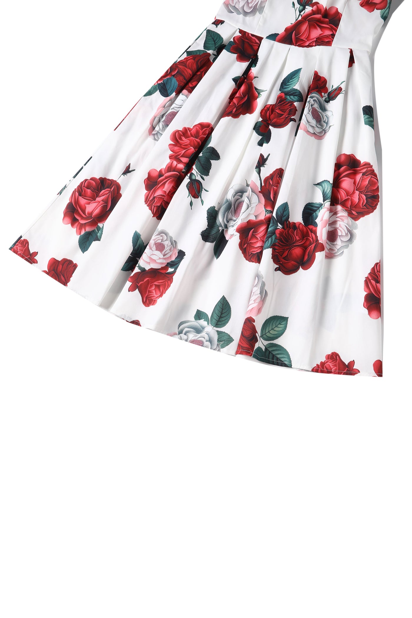 EU STOCK Amanda White Scoop Neck Pink/Red Peonies Print Swing Dress