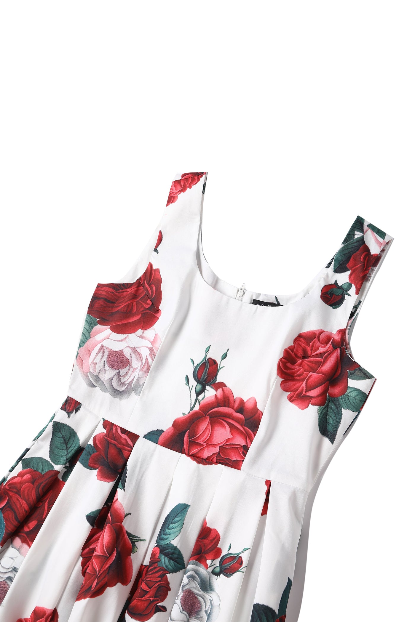 EU STOCK Amanda White Scoop Neck Pink/Red Peonies Print Swing Dress