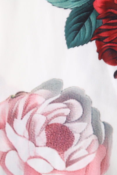 EU STOCK Amanda White Scoop Neck Pink/Red Peonies Print Swing Dress
