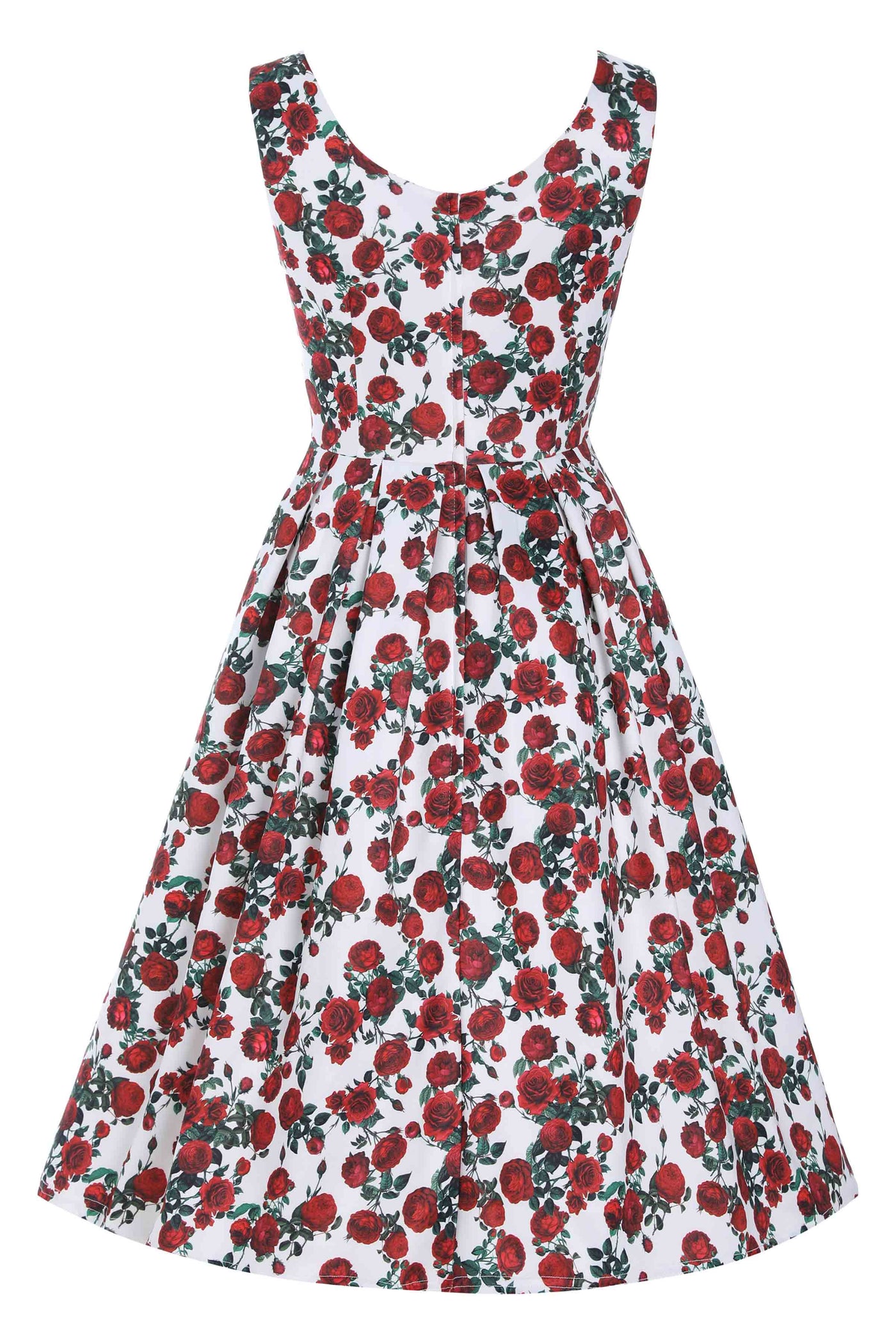 Amanda Cotton White Scoop Neck Red Rose Print Swing Dress