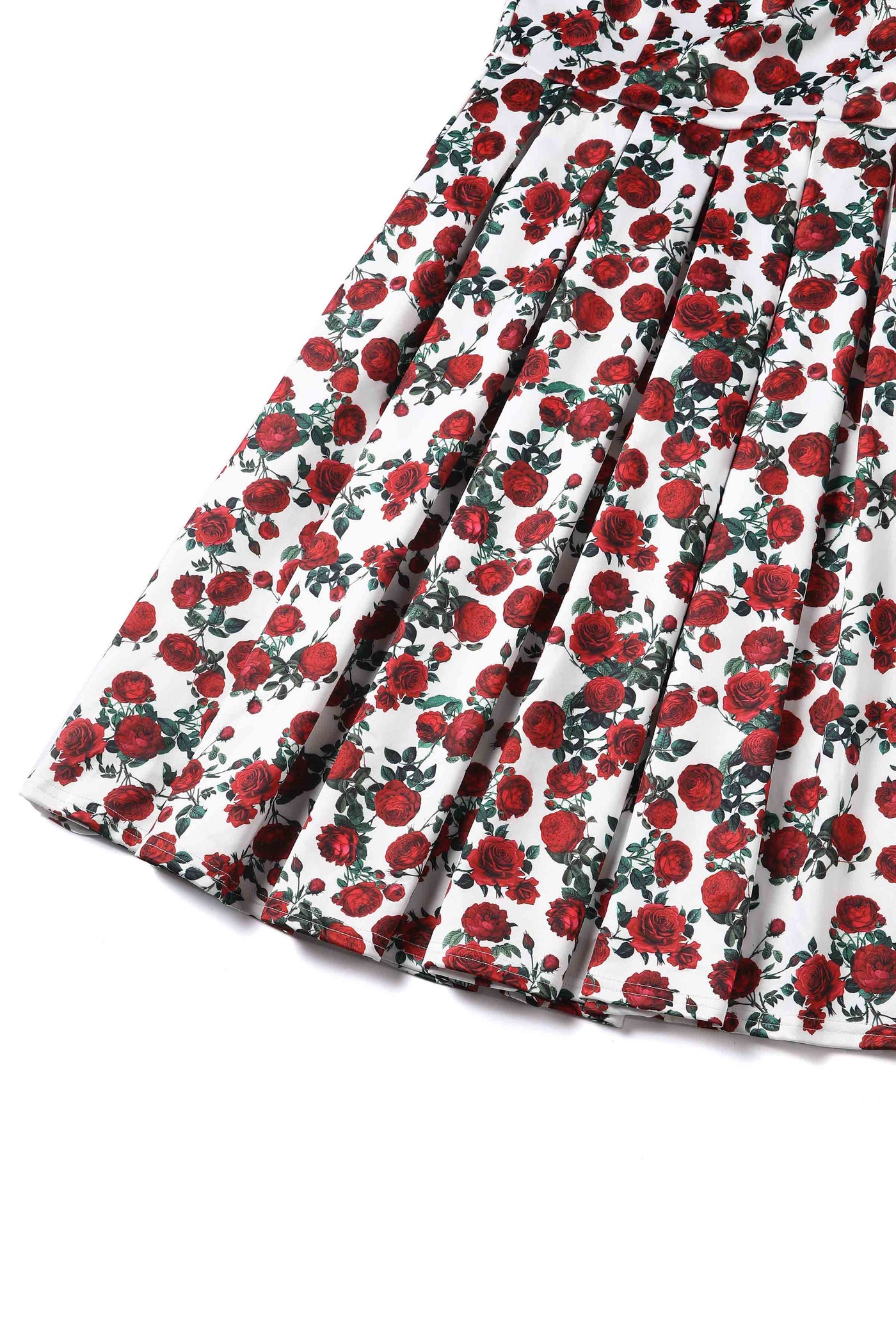 Amanda Cotton White Scoop Neck Red Rose Print Swing Dress