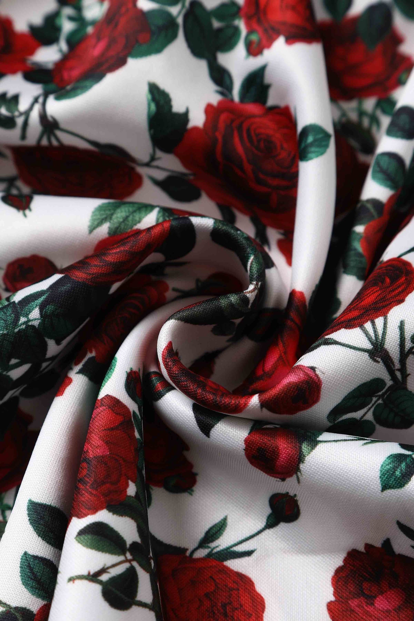 Amanda Cotton White Scoop Neck Red Rose Print Swing Dress