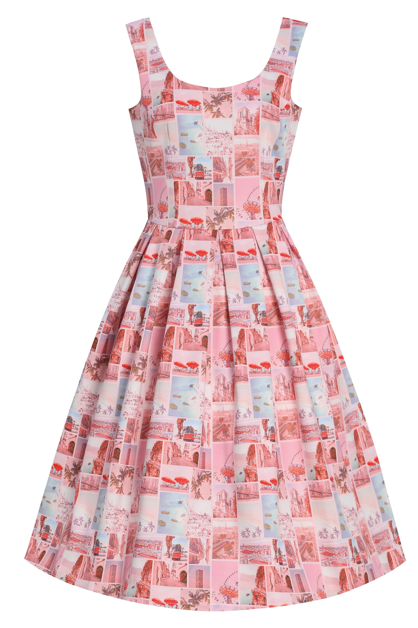 Amanda Postcard Print Women's Casual Swing Dress