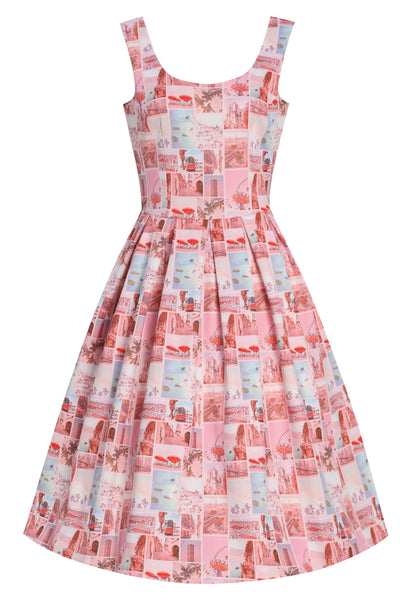 Amanda Postcard Print Women's Casual Swing Dress