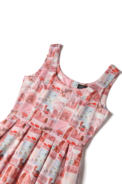 Amanda Postcard Print Women's Casual Swing Dress