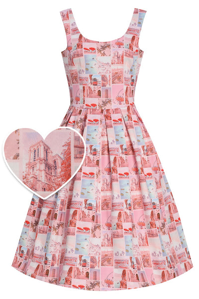 Amanda Postcard Print Women's Casual Swing Dress