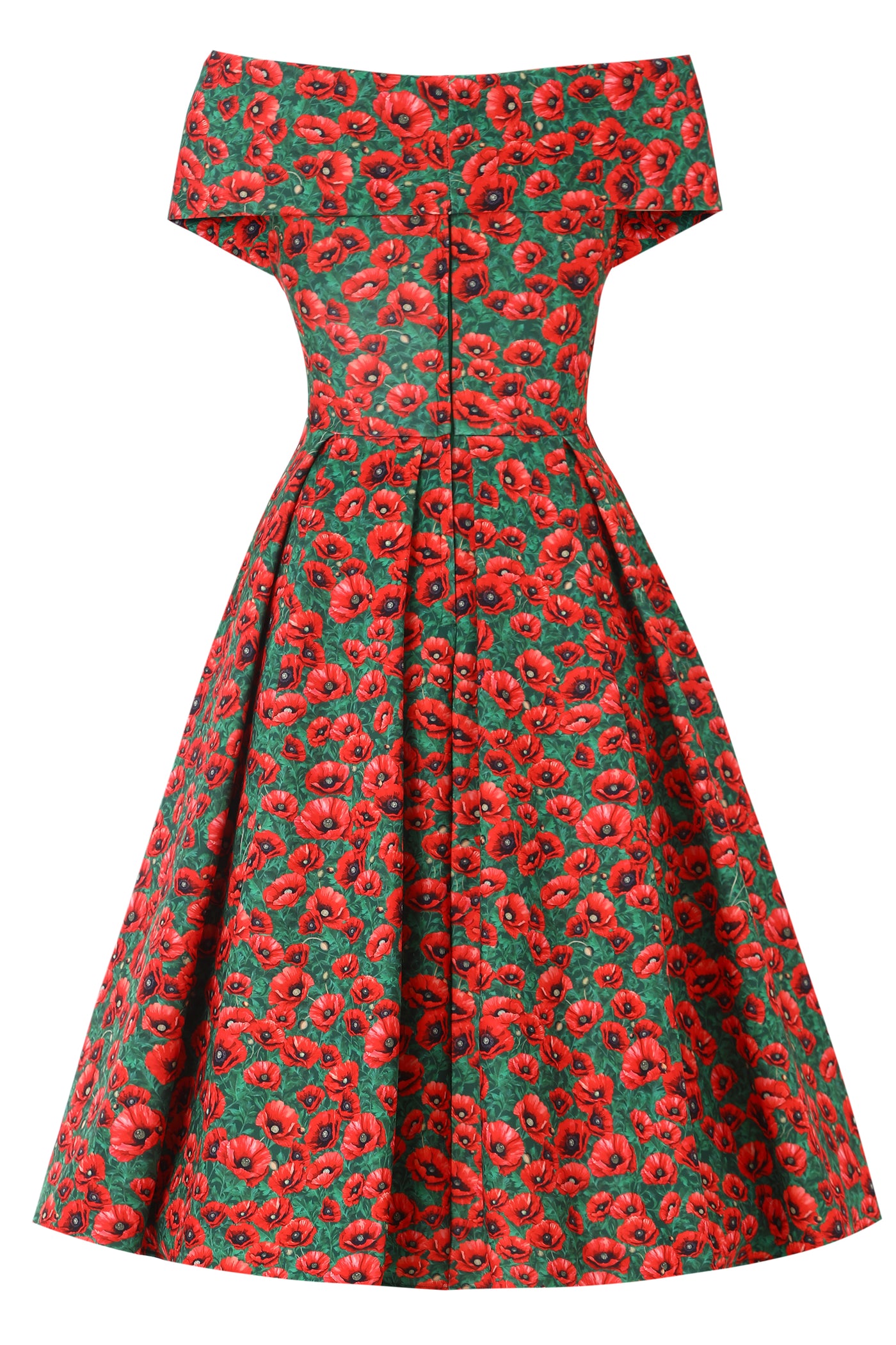 EU STOCK Beverly Cross-Over-Off-Shoulder Red Poppy Print Midi Dress