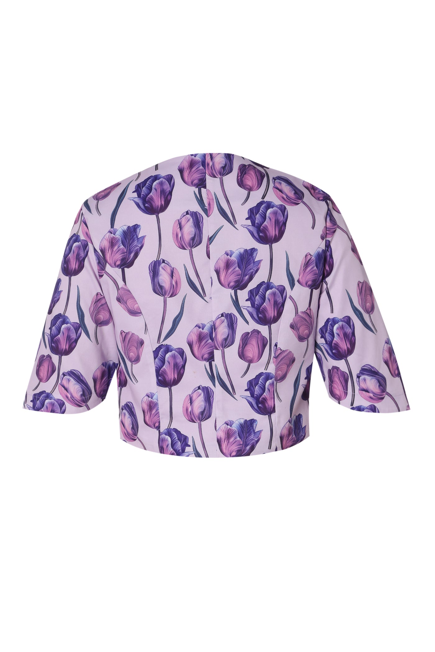 EU STOCK Lisette Purple Three-Quarter Sleeve Tulip Print Bolero