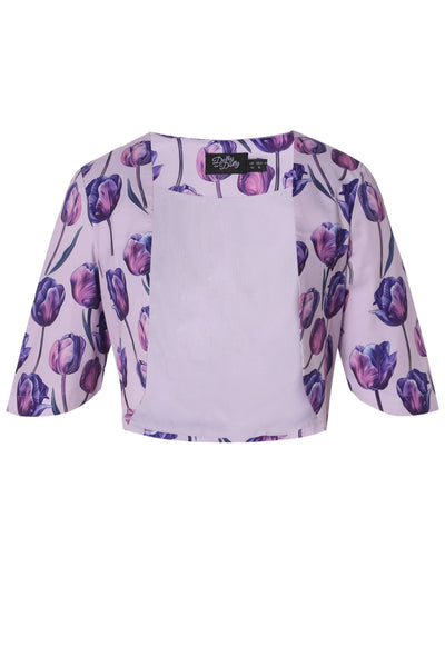 EU STOCK Lisette Purple Three-Quarter Sleeve Tulip Print Bolero