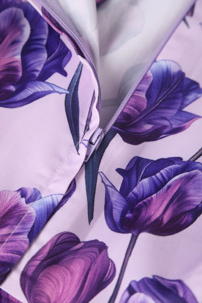 EU STOCK Lisette Purple Three-Quarter Sleeve Tulip Print Bolero
