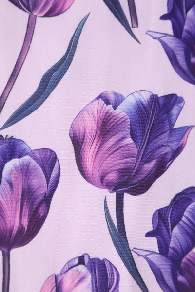 EU STOCK Lisette Purple Three-Quarter Sleeve Tulip Print Bolero