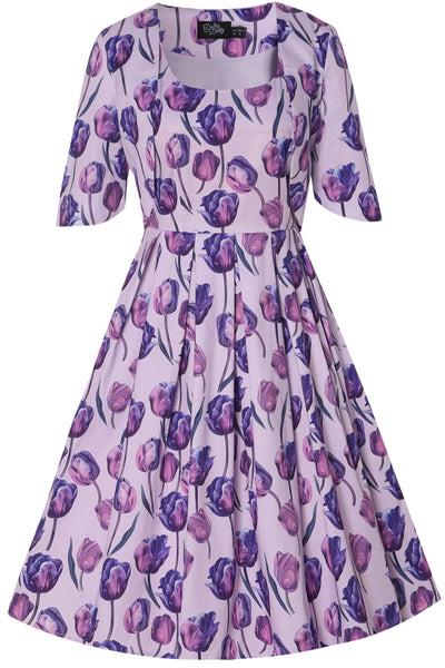 EU STOCK Lisette Purple Three-Quarter Sleeve Tulip Print Bolero