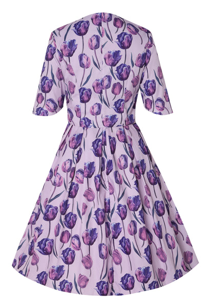 EU STOCK Lisette Purple Three-Quarter Sleeve Tulip Print Bolero