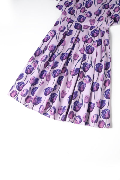 EU STOCK Lisette Purple Three-Quarter Sleeve Tulip Print Bolero