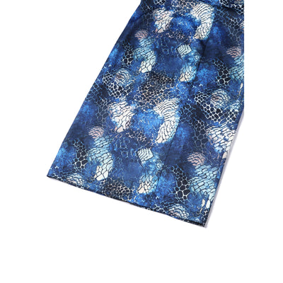 Valerie Fitted Off-the-Shoulder Vintage Dress in Blue Snake Skin Print