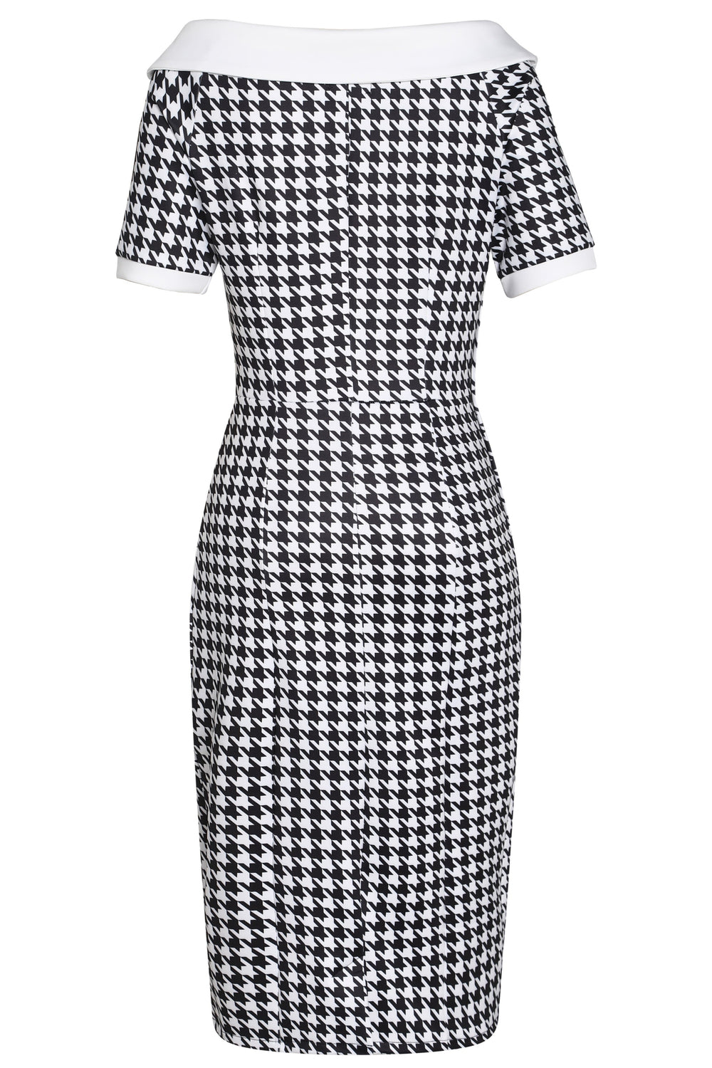 PRE-ORDER Valerie Fitted Off-the-Shoulder Vintage Dress in Dogtooth Print