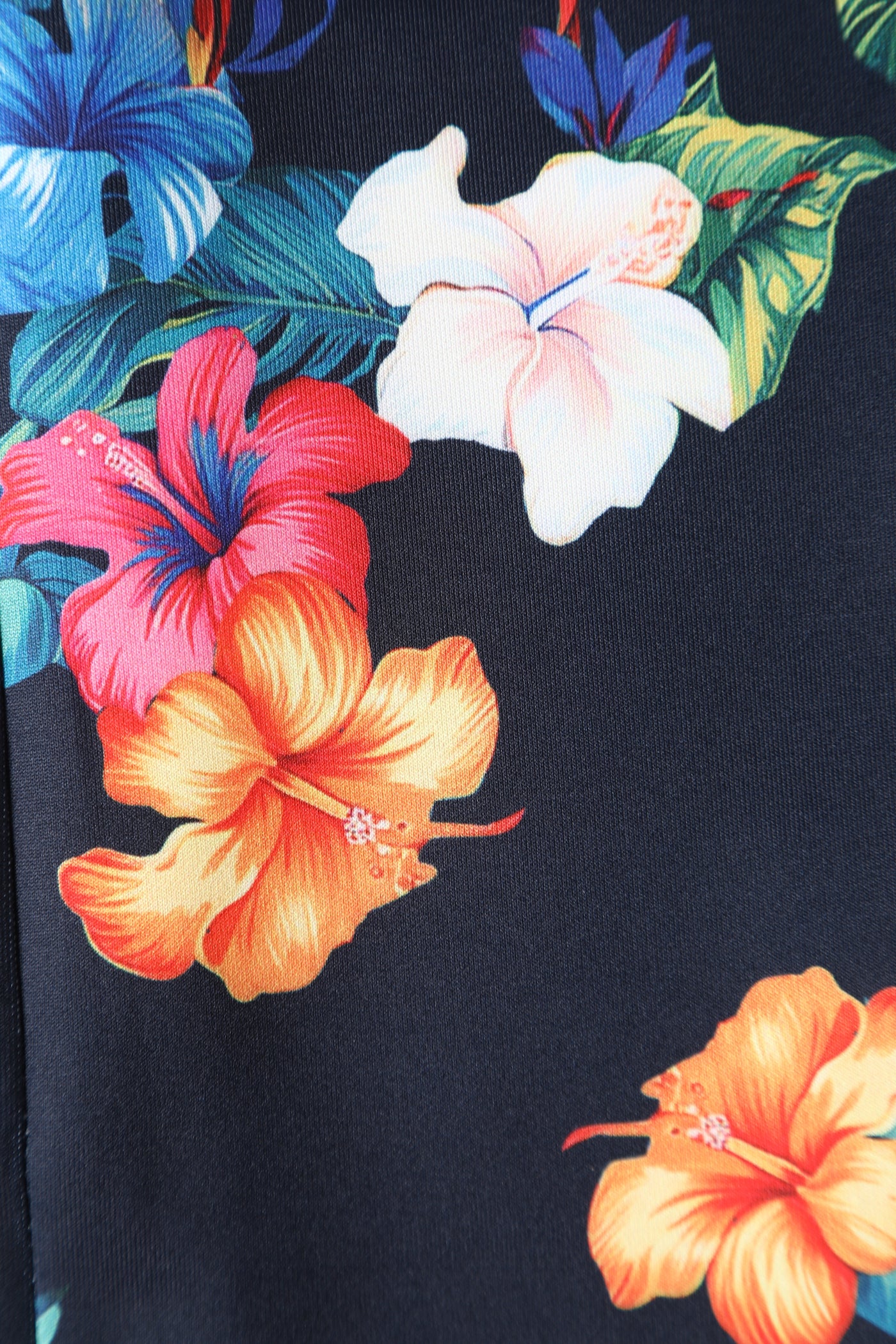 PRE-ORDER Valerie Fitted Off-the-Shoulder Vintage Dress in Black Hibiscus Print