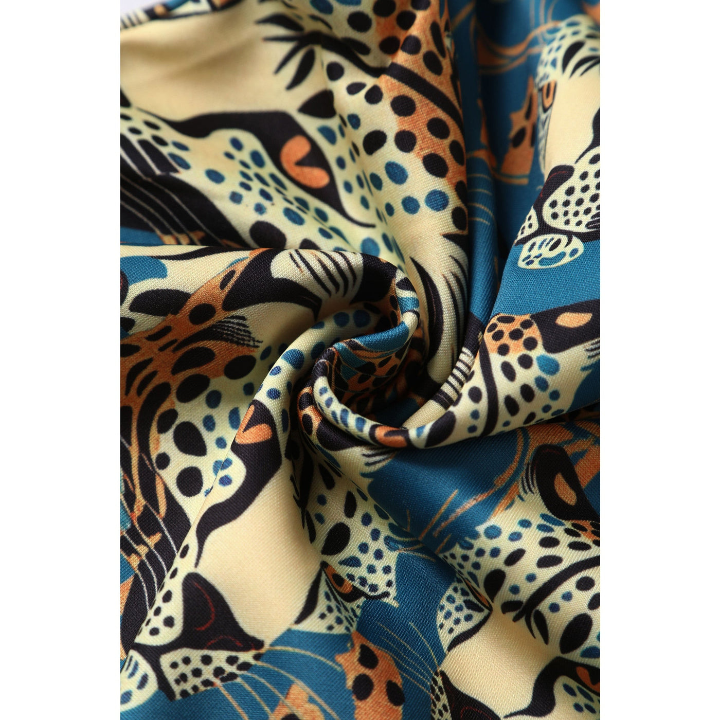 PRE-ORDER Lily Fitted Off-the-Shoulder Vintage Dress in Blue Cheetah Print