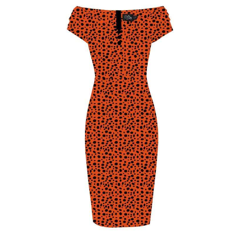 PRE-ORDER Lily Fitted Off-the-Shoulder Vintage Dress in Red/Black Polka Print