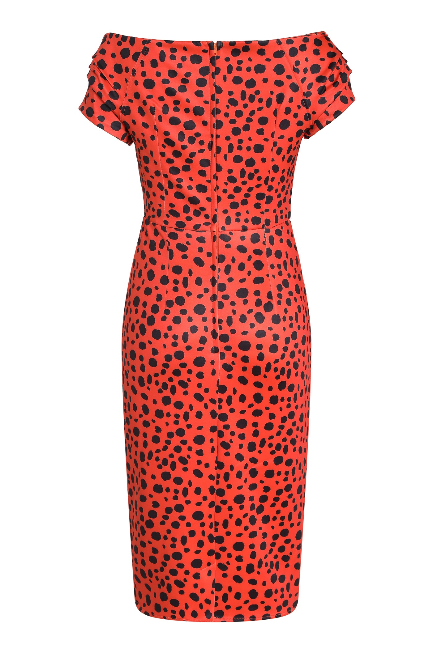 Lily Fitted Off-the-Shoulder Vintage Dress in Red/Black Polka Print