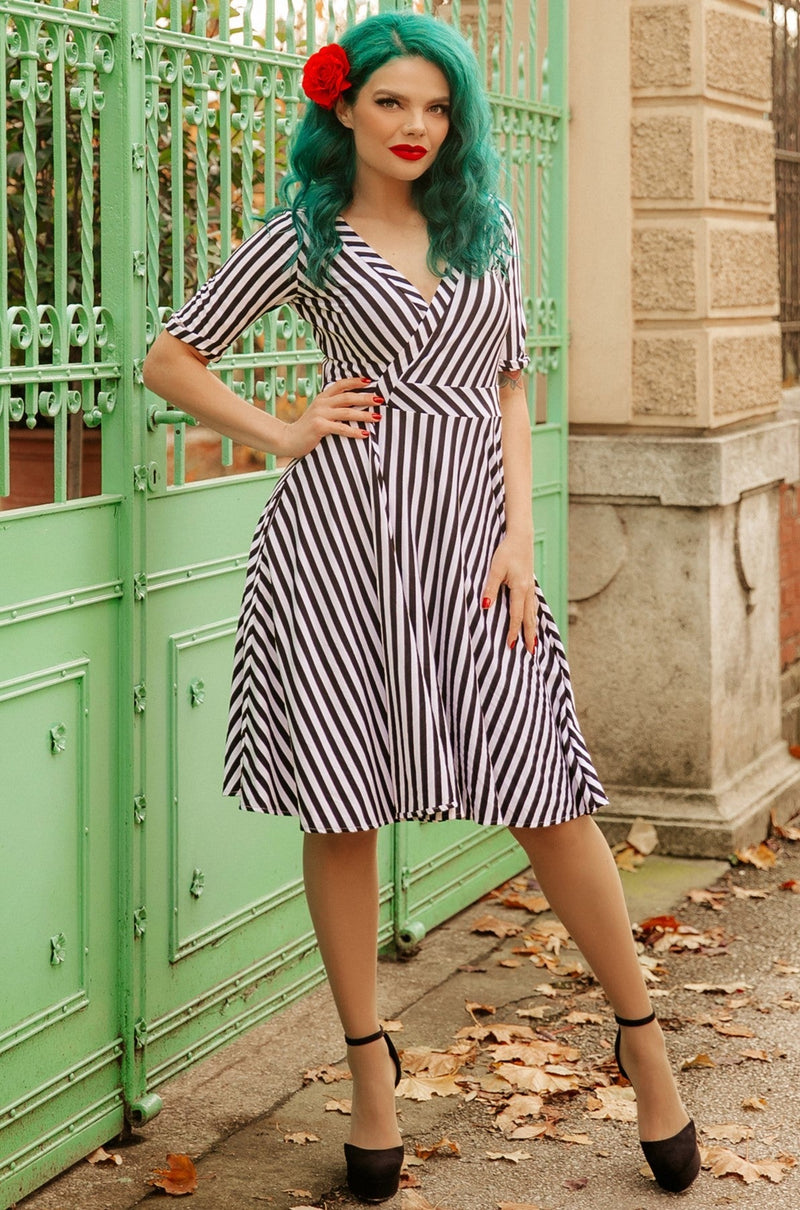 Matilda Black & White Striped Knit Wrap Dress