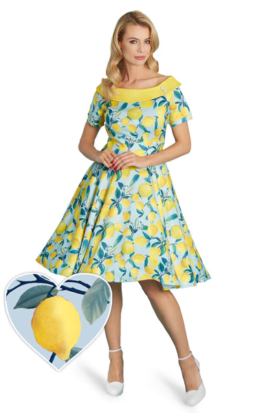 PRE-ORDER Darlene Blue Lemon Flared Dress