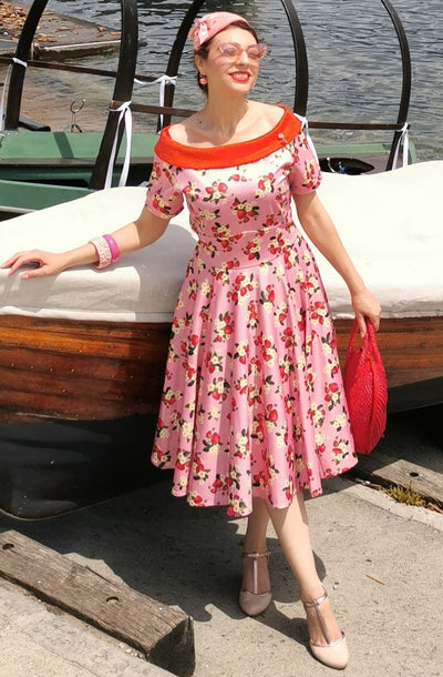 Woman's Pink Strawberry Flared Dress