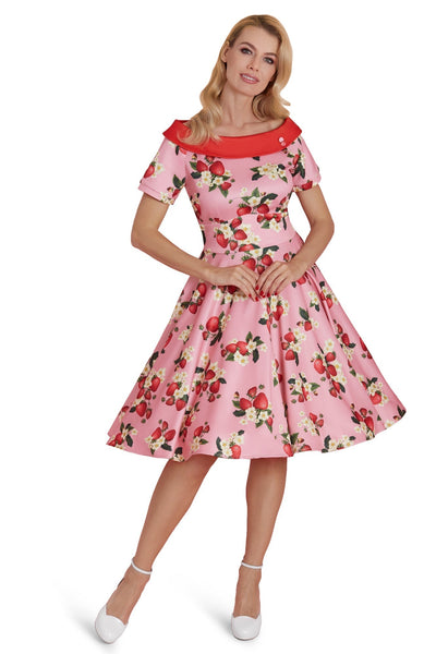 Woman's Pink Strawberry Flared Dress