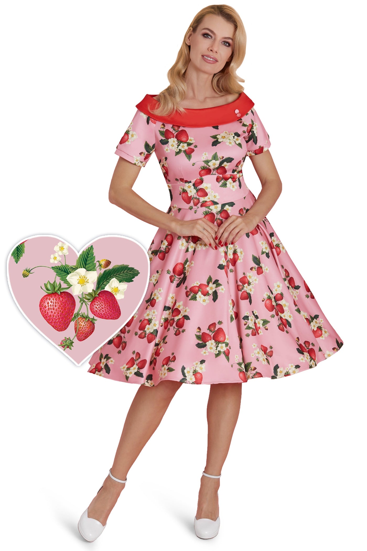 Woman's Pink Strawberry Flared Dress