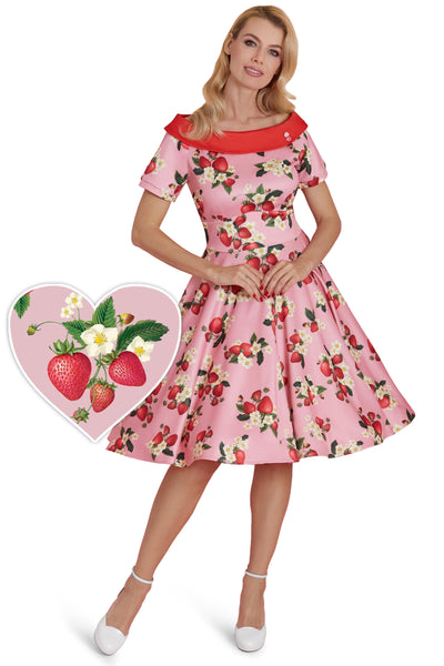 Woman's Pink Strawberry Flared Dress