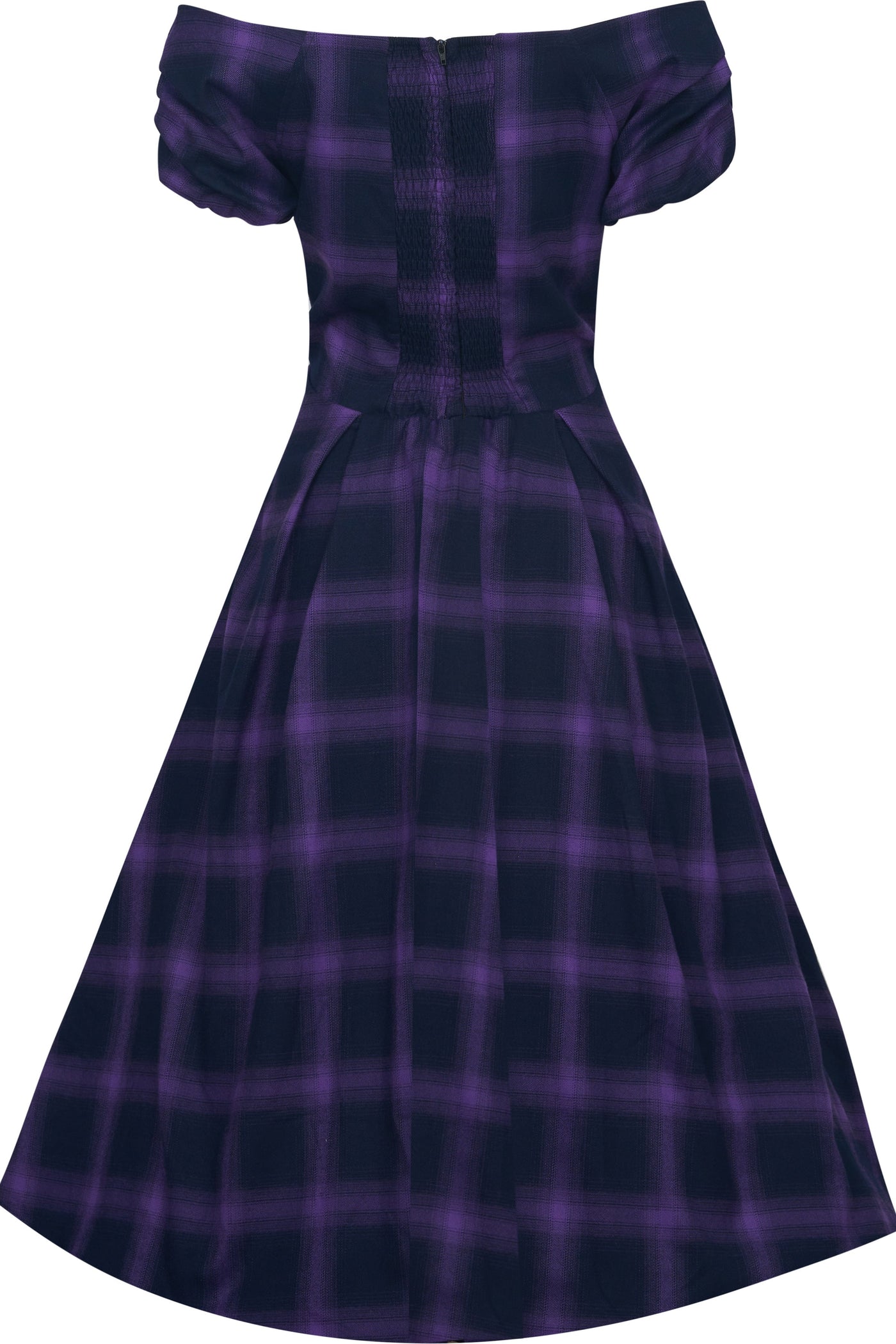 EU STOCK Lily White Tartan Off Shoulder Dress In Purple