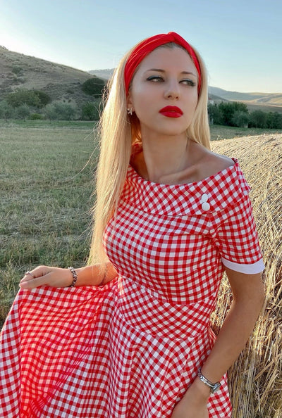 Woman's Retro Red Gingham Swing Dress