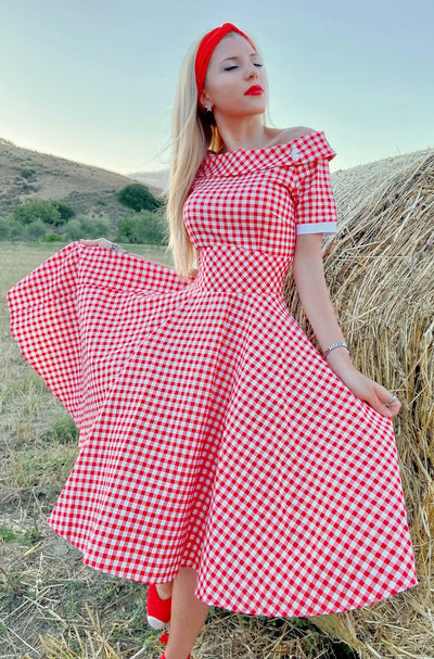 Woman's Retro Red Gingham Swing Dress
