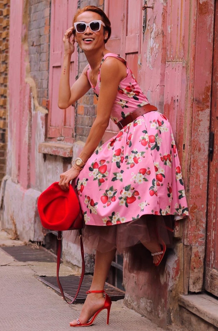 PRE-ORDER Amanda Vintage Inspired Pink Strawberry Print Swing Dress