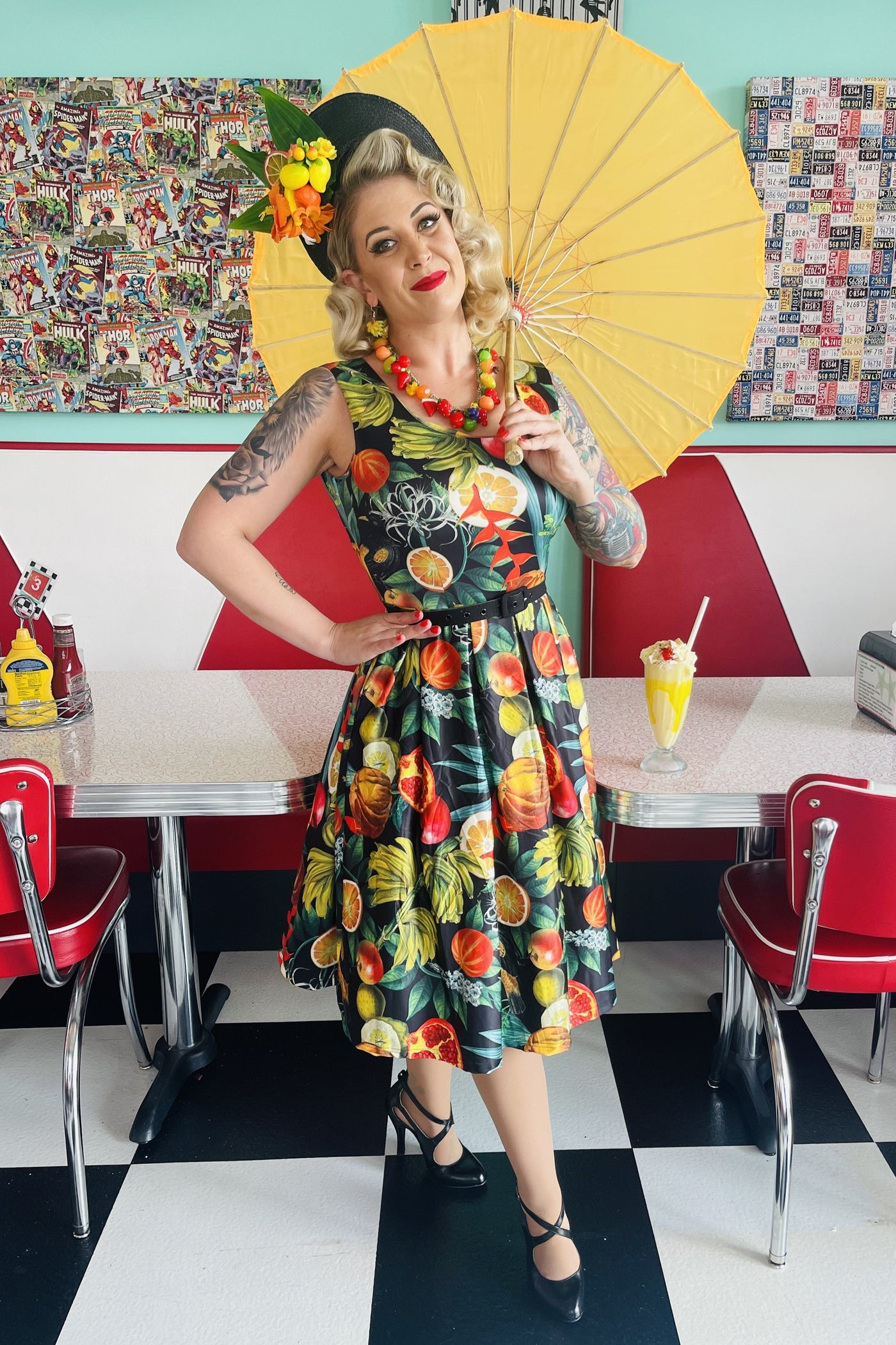 Women's Tropical Summer Fruit Print Swing Dress