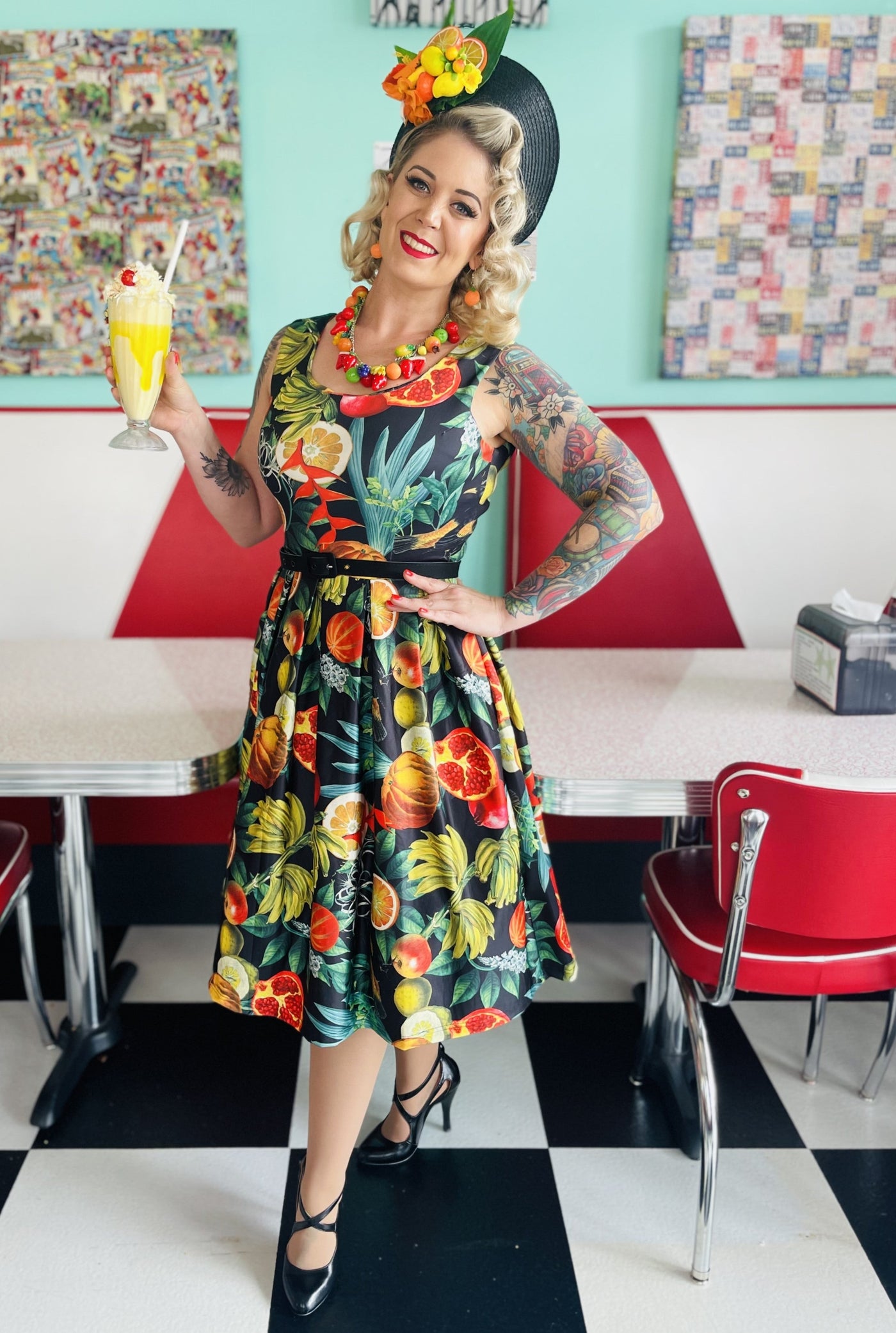 Women's Tropical Summer Fruit Print Swing Dress