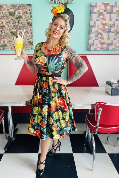 Women's Tropical Summer Fruit Print Swing Dress